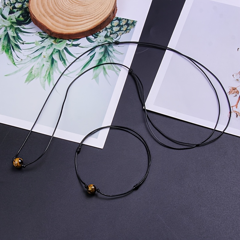 Classic Minimalist Adjustable Bracelet and Necklace Set, Tiger's Eye